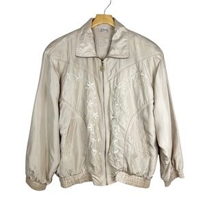 Fuda International Vintage 100% Silk Beige Zip-up Jacket Large
